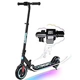 RCB Elektroroller Kinder,150W Motor, 3-Geschwindigkeitsmodi, Max 16km/h, Bluetooth Lautsprecher, LED-Regenbogenlicht, 3-Höhenverstellbar, Faltbarer, LED-Anzeige, E-Scooter Kinder ab 6-12Jahren