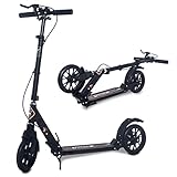 ISE Big Wheel Scooter Tretroller 200mm Roller Cityroller Klappbarer Scooter 93-107cm mit 2 Räder,Handbremse für Erwachsene und Kinder,belastet 100 kg,2 Farbeauswahl,nach EN957 geprüft