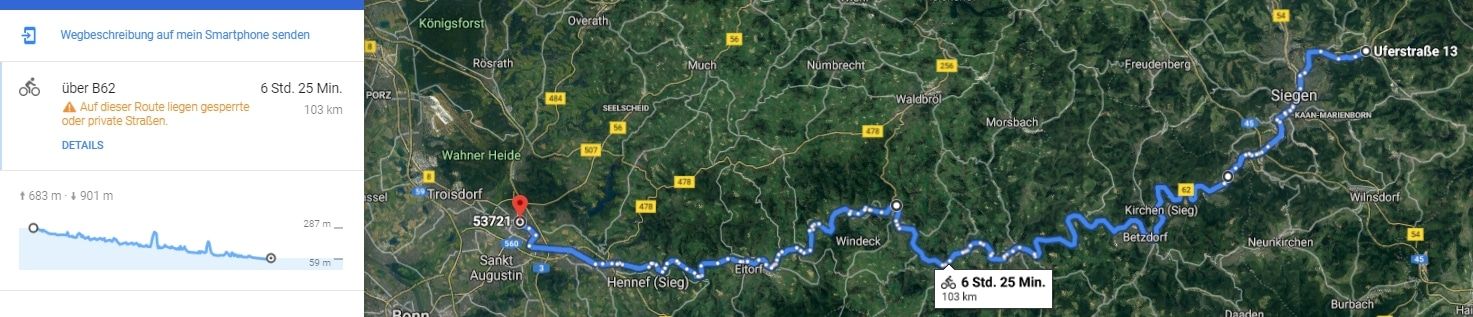 57250 Netphen nach 53721 Siegburg - Google Maps